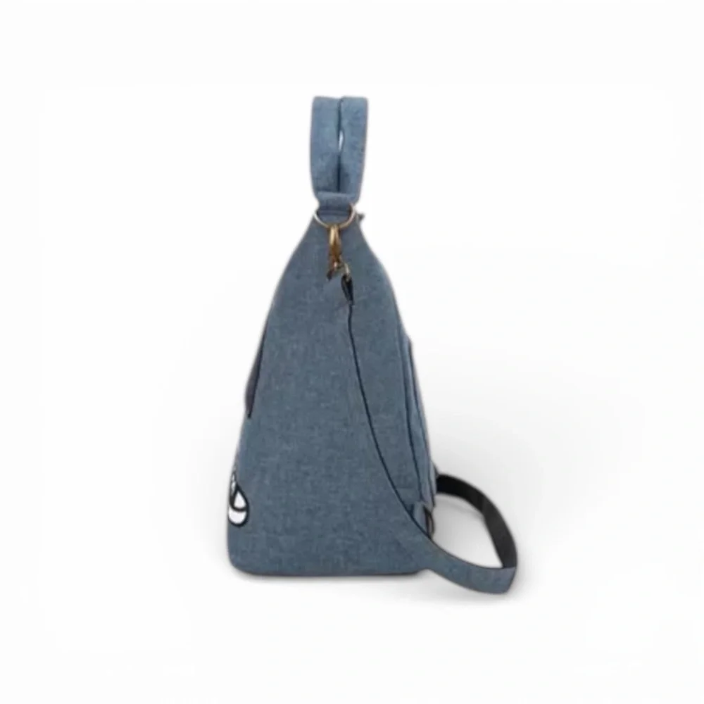 Mis Zapatos Denim Blue Backpack with Plaid Accents NWT